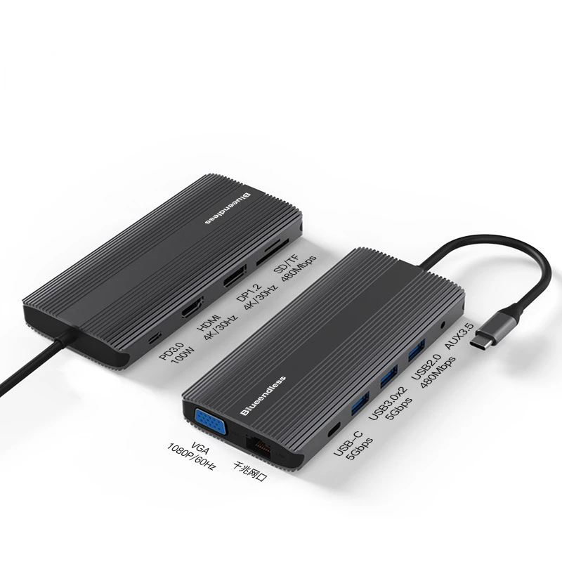 Typec Docking Station DP+HDMI Pats Ekranas ir Skirtingų Ekrano MST Gigabit Ethernet USB3.0 Splitter 12 1