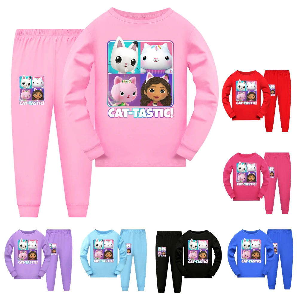 Vaikai Pižama Nustatyti Vaikų Sleepwear Animacinių Filmų Gabbys Lėlių Pižamos Pijamas Kūdikių Berniukų, Mergaičių Viršuje Kelnės, Medvilniniai Naktiniai Drabužiai Drabužiai