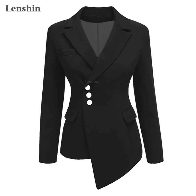 Lenshin Vienas gabalas Striukė su Kišenėje Moterų Nesimetriškas Švarkas Mados Darbo Drabužiai Office Lady Kailis Outwear