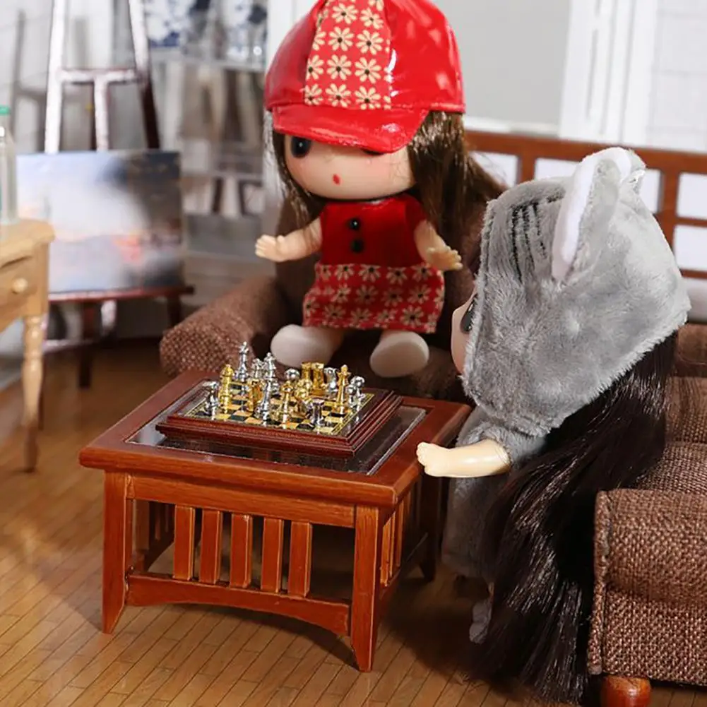 Mielas Lėlių Šachmatų Lengvi Nešiojamieji Miniatiūriniai Šachmatų Rinkinys 1 Rinkinys Lėlių Namelis Miniatiūriniai Šachmatai