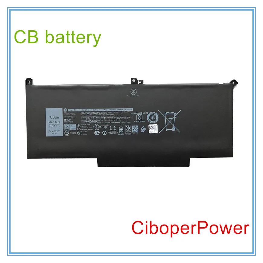 Pradinės kokybės nešiojamas baterija 7.6 V 60WH 7500MAH F3YGT Baterija 12 7000 7280 7480 2X39G