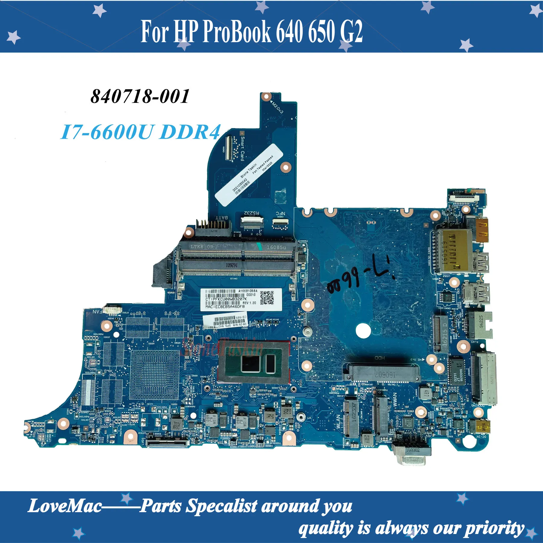Aukštos kokybės MB 840718-001 HP ProBook 640 650 G2 Nešiojamas Plokštė I7-6600U DDR4 100% Testuotas