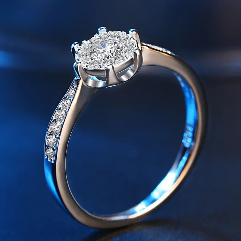 Prabangus, Elegantiškas Sidabro Padengtą Moterų Žiedas Baltas Cirkonis Kristalų Žiedo Vestuvių Juostoje Dalyvavimas Moterų Papuošalai Pažadas Žiedas Dovanos