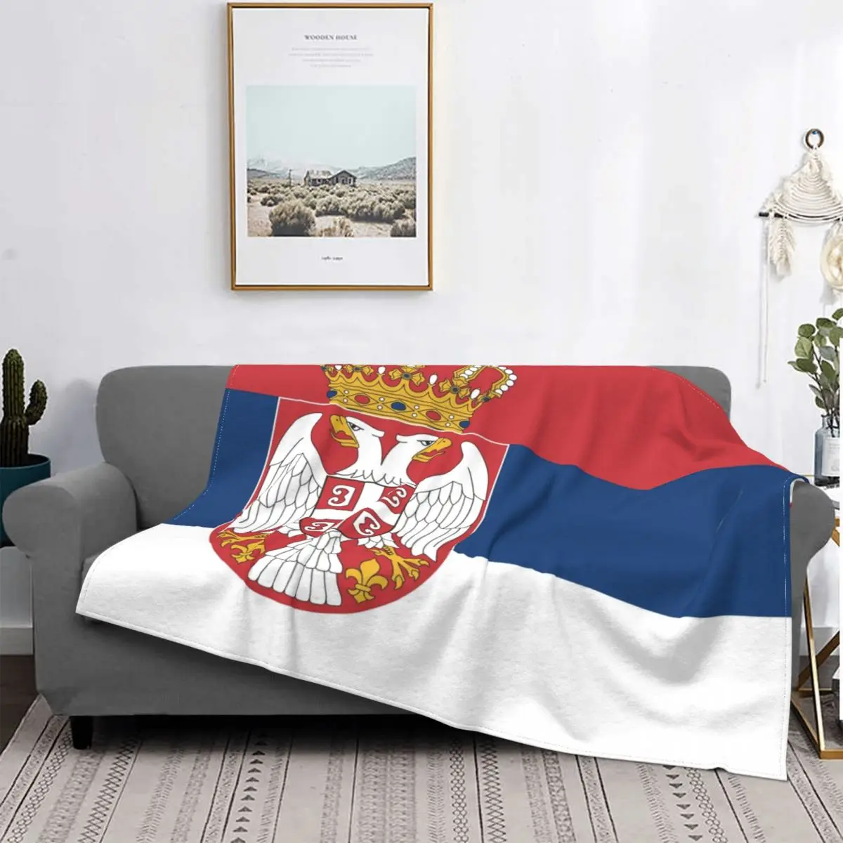 Serbijos Vėliavos Antklodė Šalių Tautos Lovatiesė Super Minkštas Šiltas Dangtelis Sofa-Lova, Vilnos Patalynės Office Purus Dekoras