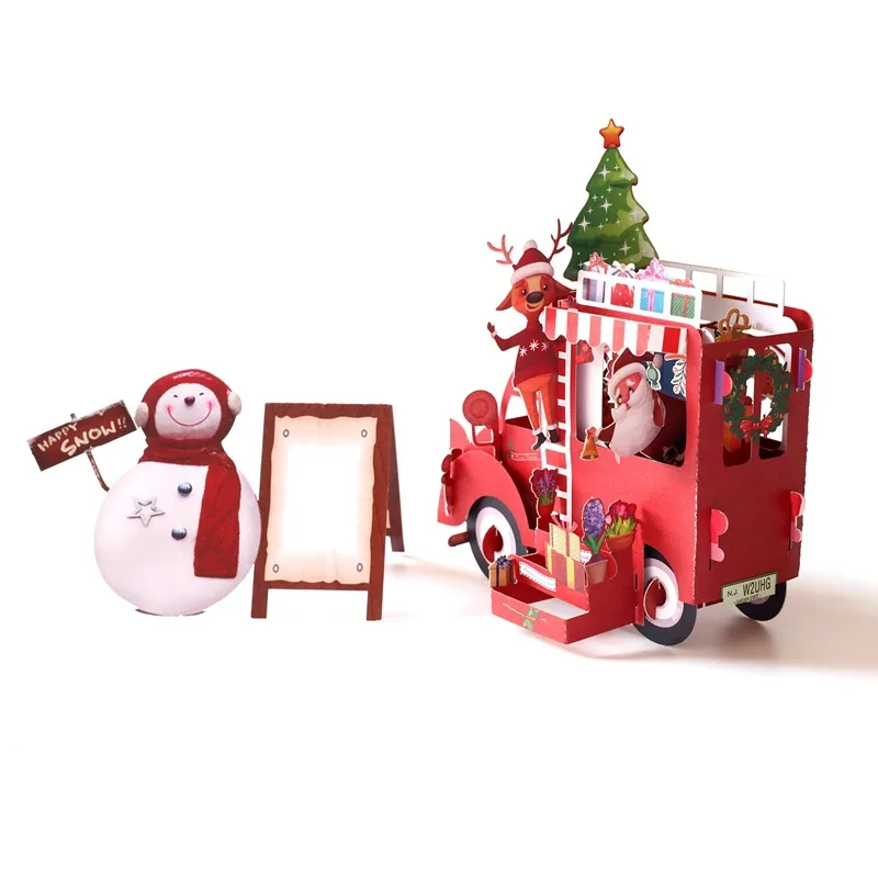 3D Kalėdų atvirukas Pop-Up Korteles Sniego Santa Claus Automobilių popierinį Voką Atvirukas Vestuvių, Gimtadienių kvietimai, Dovanos