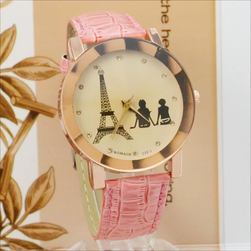 Womage Moterų Laikrodžiai Mados Eifelio Bokšto Laikrodžiai Moterims Laisvalaikio Moteriški Laikrodžiai Odos Diržas Kvarciniai Laikrodžiai reloj mujer horloges