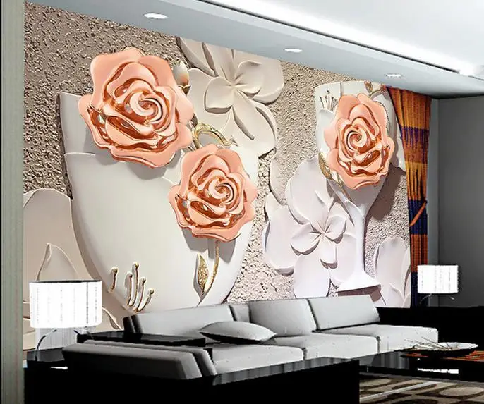 3d tapetai, Rose spalva paramos drožyba sofa fone vonios kambarys 3d tapetai sienos freskos foto tapetai