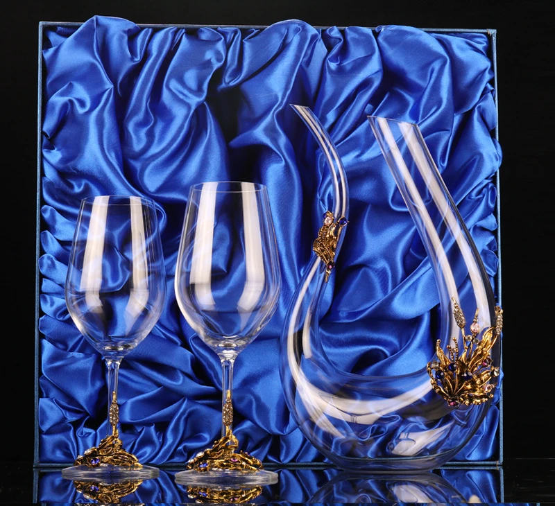 Kūrybinės emalio kviečių ausies švino nemokamai vyno taurės pagirios nustatyti krištolo taurės aukštos koja stiklo vyno taurės dovana stiklo, taurės vyno stiklo rinkinys