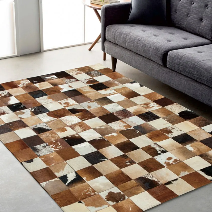 Amerikietiško stiliaus karvės odos odos, kailiai, rankų darbo seamed kratinys kailio kilimas chequer kilimą kambarį biuro apdailos kilimėlis