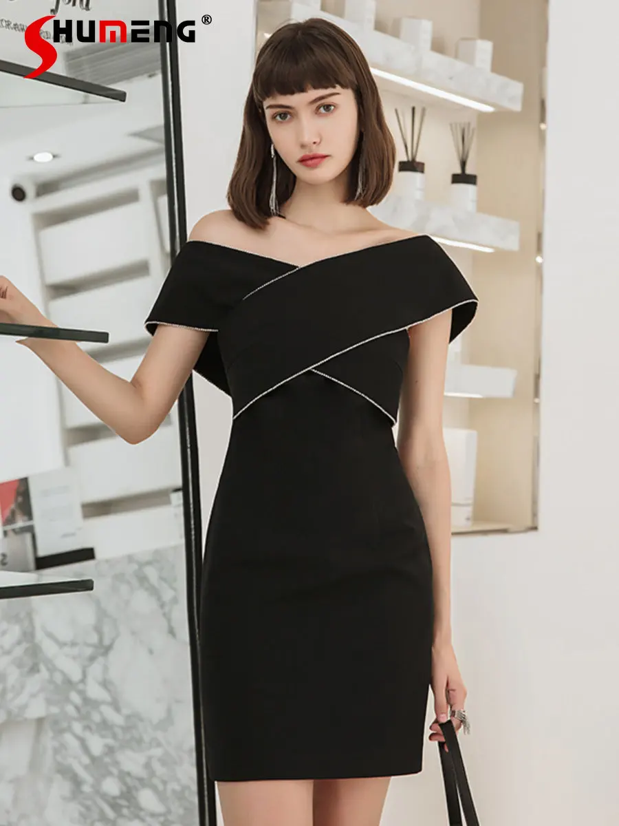 2022 M. Rudenį, Žiemą Naujas Moterų Mados Elegantiškas Retro Hepburn Stiliaus Trumpą Suknelę Moteris Madinga Off-Pečių Plonas Juosmens Juoda Suknelė