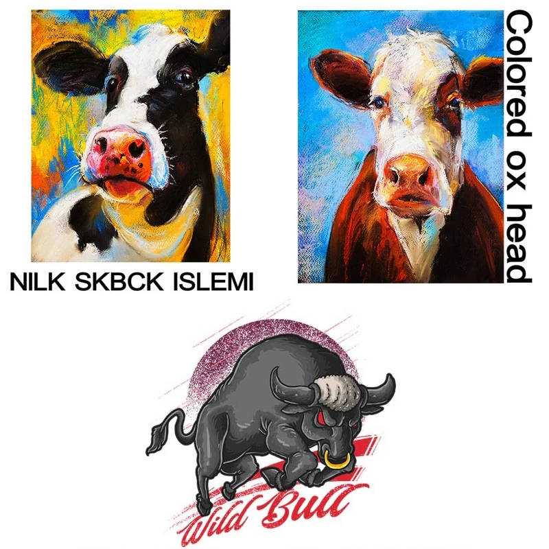 Pieno Karvė Geležies Lopai Vyrų Drabužiai Kietas Bull Parches Šilumos Perdavimo Lipdukai ant Pankų Drabužių Priedai Appliques