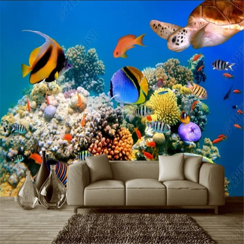 3D Sienų Tapetai Kambarį Povandeninį Pasaulį Giliai Jūros, Tropinių Žuvų Mokyklos Vėžlys Akvariumo Fonas Sienos Dokumentai