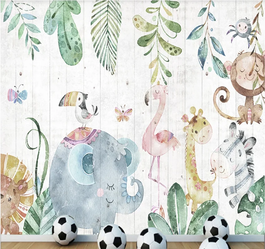 XUESU Rankomis dažyti miško gyvūnų lentų medienos grūdų vaikų kambaryje sofa-lova, TV foną, sienų tapyba užsakymą tapetai