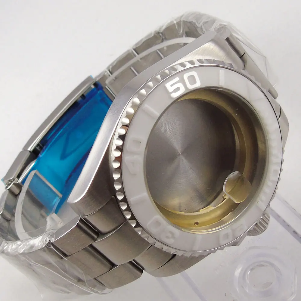 Sapphire Crystal 43MM Baltos Keramikos Sukasi Bezel Nerūdijančio Plieno Žiūrėti Atveju+Apyrankė Tinka ETA 2836 Automatinis Judėjimas