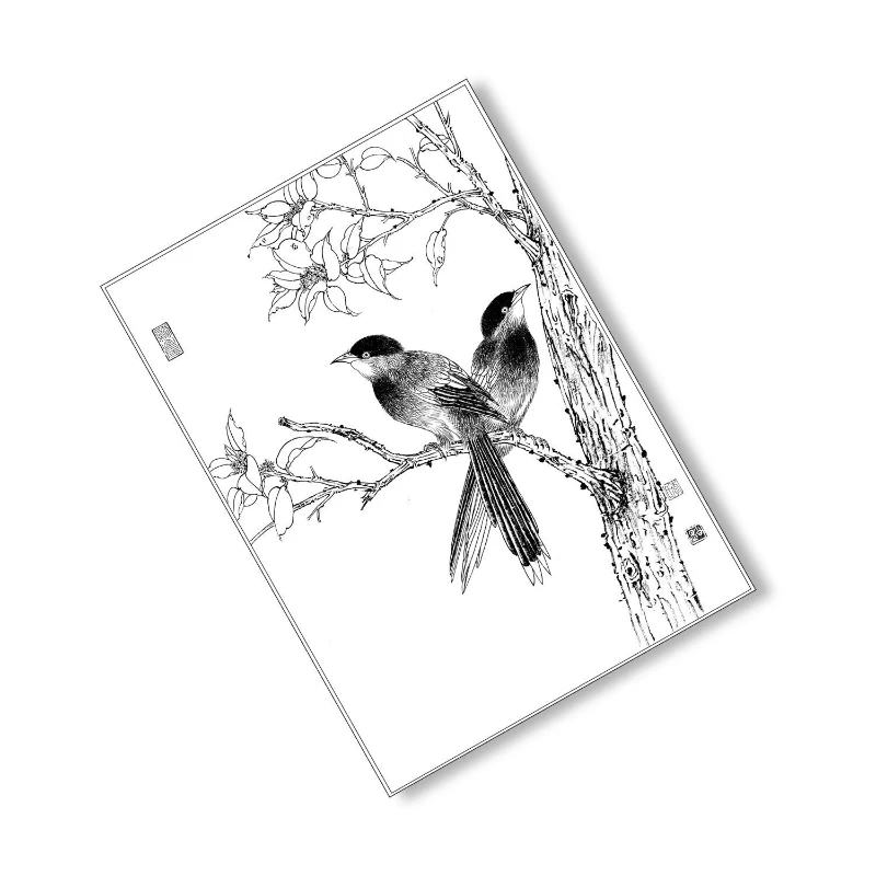 Kruopščiai Dažymo Linijos Piešimo Ranka, Gėlių, Paukščių Charakterio Gyvūnų Linija Projektą Praktika Kinijos Tradicinės Tapybos Projektus