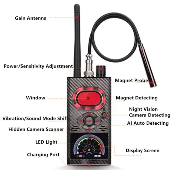 Naujausias Anti Spy Hidden Camera Detektorius RD Signalų Bevielio vaizdo Kameros Objektyvas Klaidą GPS Tracker Magnetinio GSM Įrenginio Nuskaitymo Ieškiklis