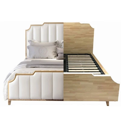 Kinijos šiuolaikinės mados dvigulė lova PU odos, metalinių, medinių dvigule lova patogūs miegamojo baldai