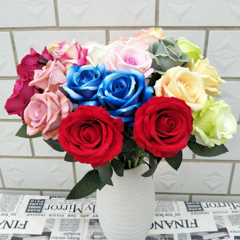 10vnt Velvet Rose Dirbtinių Gėlių vidaus Apdailos Šilko Gėlių Sienos Backdrops Vestuvių Puokštė Kelių Švino Apdailos Gėlių