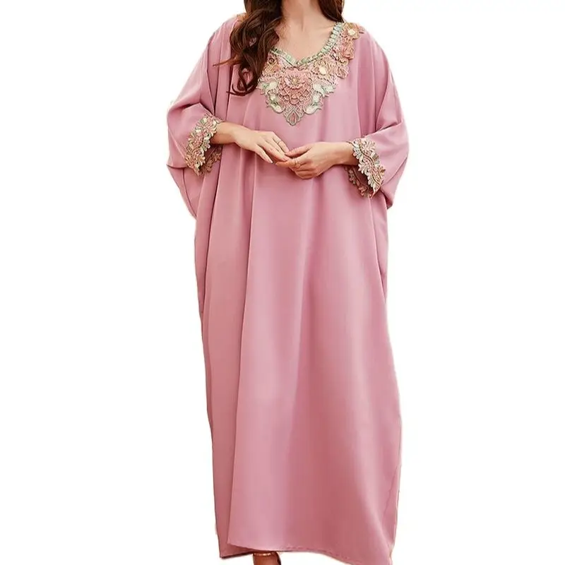 Lolita Apsiaustu Abaja Suknelė Moterims Jaunatviškas Išsiuvinėti Maroko Caftan Negabaritinių Batwing Rankovės Atsitiktinis Musulmonų Dubajus Suknelė 2022