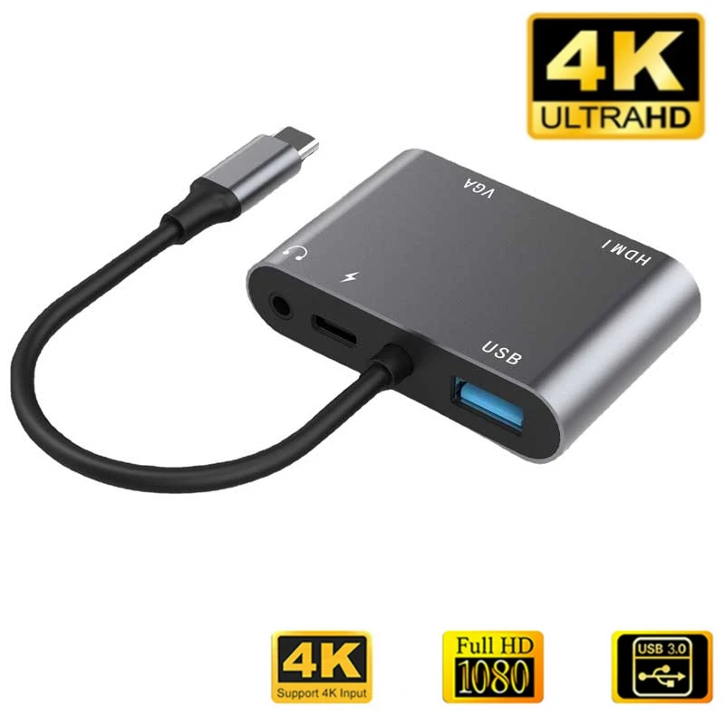 USB 3.0 HD Suderinami VGA Adapteris 1080P Multi-Ekranas 5in1 4in1 USB HUB Konverteris Greitas Įkroviklis 
