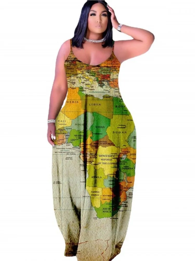 Ilgai Afrikos Suknelės Moterims Spageti Dirželis Berankoviai Apsiaustai Vasarą Naujas Mados Spausdinti Prarasti Atsitiktinis Dashiki Afrikos Suknelė 2022