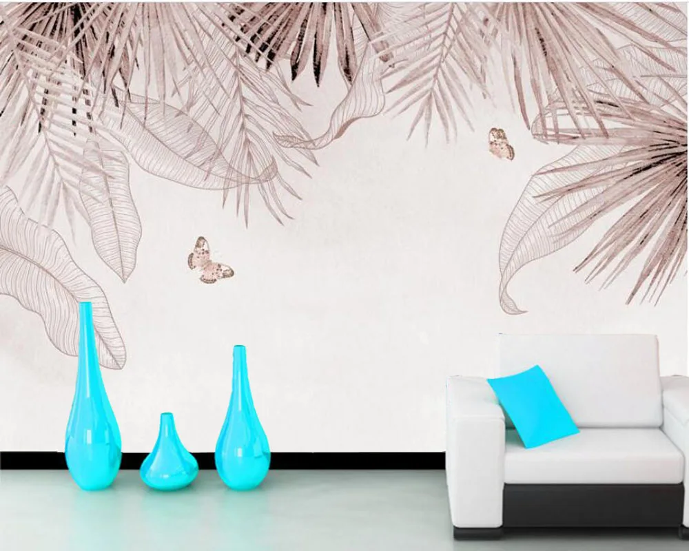 Papel de parede užsakymą tropinių augalija ir gyvūnija lapai drugelis redwallpaper freskos,svetainė, tv sienos miegamajame namų dekoro Nuotrauka 0 
