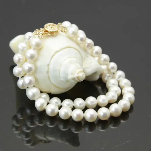 Naujas 2 eilučių 7-8mm baltos spalvos gėlavandenių dirbtiniu būdu išaugintų perlų apyrankė 7.5