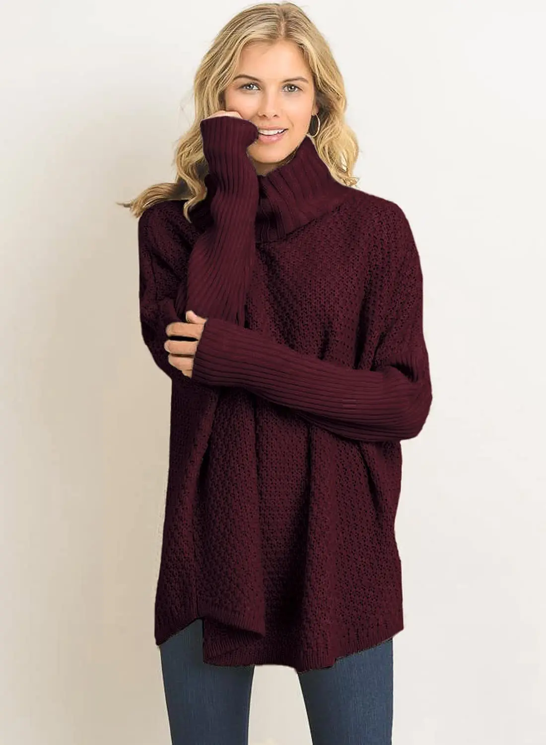 Rudenį, žiemą knitwears laisvas megztinis Vientisų atsitiktinis megztinis moterų golfo long sleeve top Juoda juoda bordo 2022 megztiniai