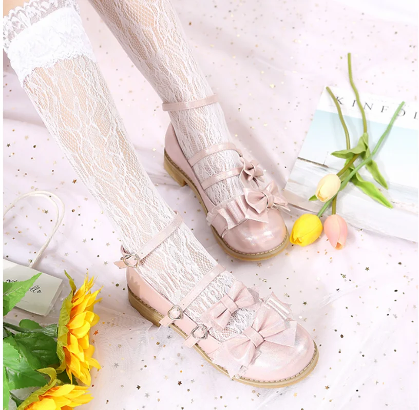 Japonijos princess arbatėlė saldus lolita batai apvalios galvos mielas bowknot kawaii batai senovinių nėrinių vieno žodžio sagtis cosplay batai