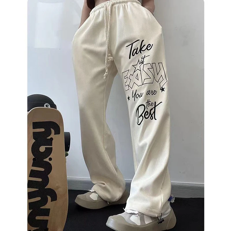 Derliaus Gotikos Grafinis Raišteliu Moterų Sweatpants Prarasti Atsitiktinis Streetwear Pločio Kojų Kelnės Korėjos Harajuku Prarasti Atsitiktinis Poilsiu
