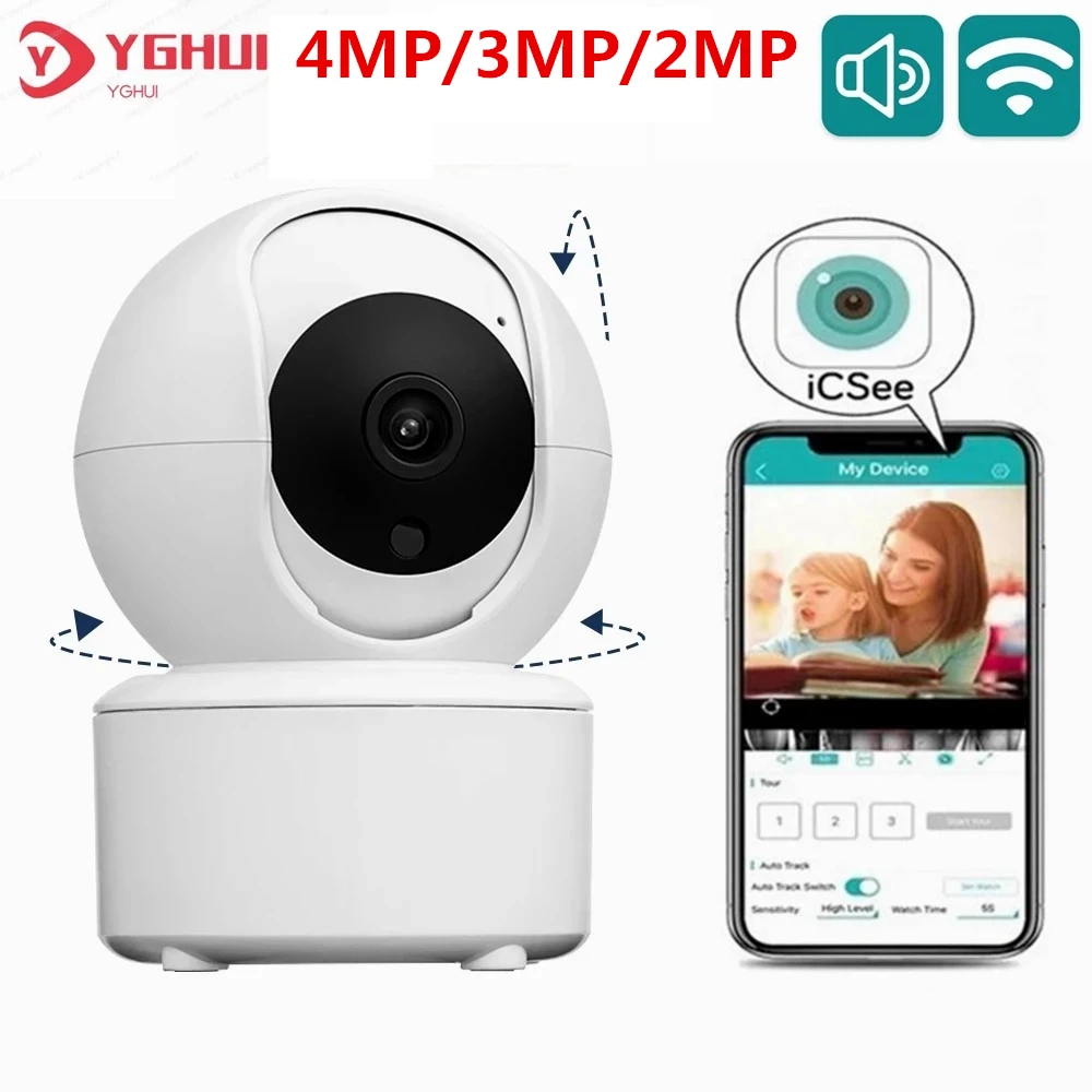 4MP ICsee WIFI, Kamera, Patalpų Smart Home Dviem Būdais Garso ir SPINDULIŲ Naktinio Matymo Belaidžio Saugumo kamerų Nuotrauka 0 