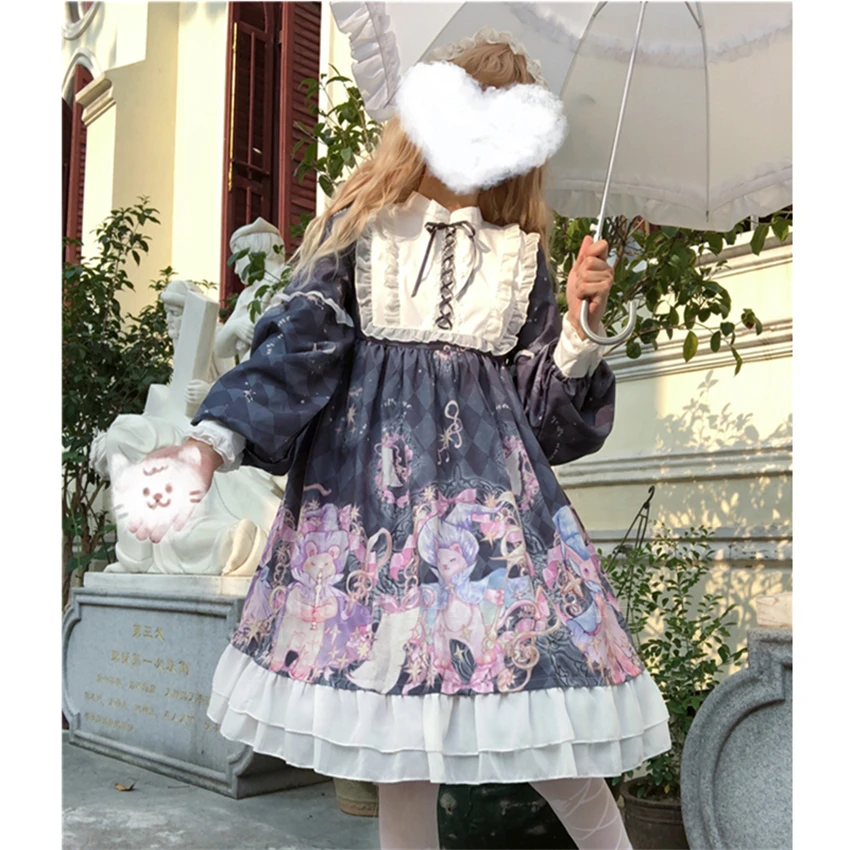 Lolita Dress Sakura Saldus Katė Japonijos Kawaii Merginos Op Palaidinė Palace Nėrinių Viktorijos Suknelė Moterims Gotikos Šaliai, Skraistės Renesanso