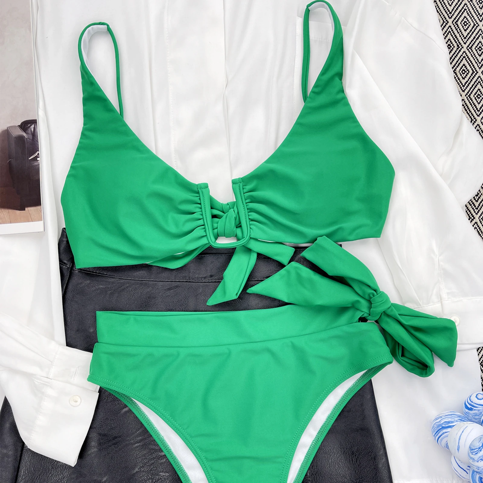 Seksualus U-formos Bikini Žalia Pluošto Žemų dažnių Bikini už Įdegimo Baseinas B2Cshop