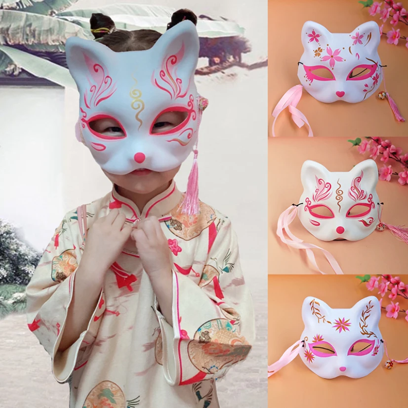 Fox Mask Cosplay Šalis, Vyšnių Žiedai, Japoniška Pusę Veido Kaukė Maskuotis Moterų, Mergaičių Kostiumai Helovinas
