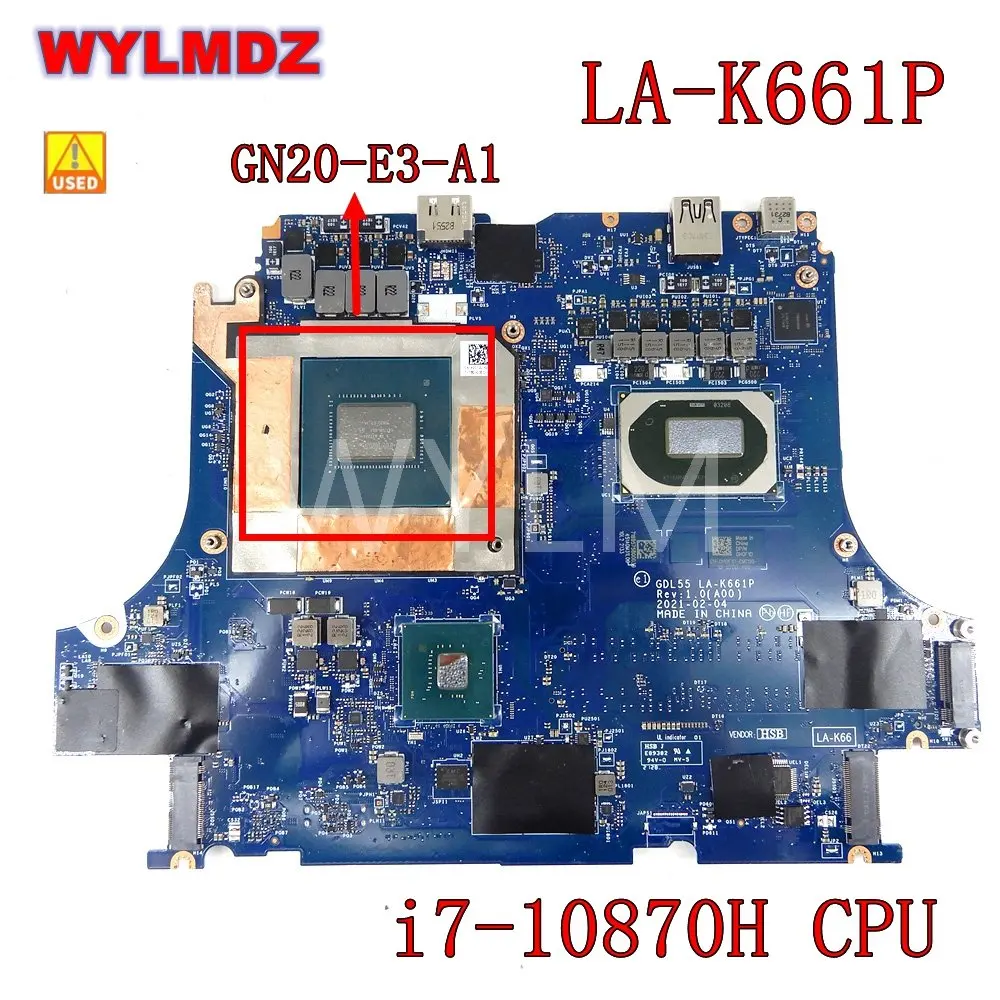 Naudoti LA-K661P i7-10870H CPU RTX3060 GPU Nešiojamojo kompiuterio motininė Plokštė, Skirta G15 5510 Mainboard Bandymo GERAI