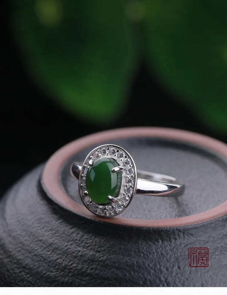 925 prata esterlina incrustada hotan jade gamtos espinafre verde jasper anel jóias