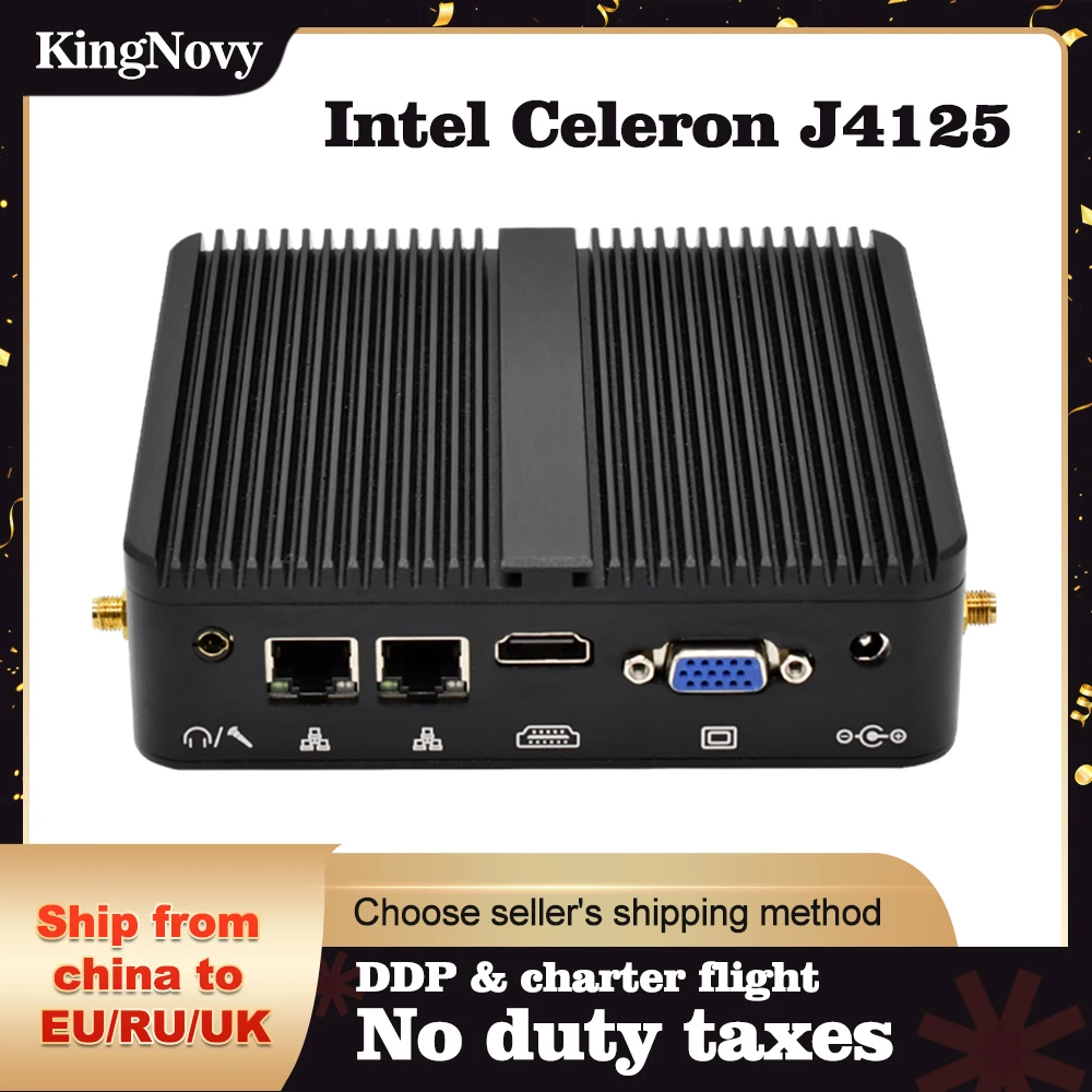 KingNovy Pigus Ventiliatoriaus Mini PC Intel Celeron J4125 Quad Core N2830 Pramonės Kompiuteris Dual LAN 2xRS232 4K HD 