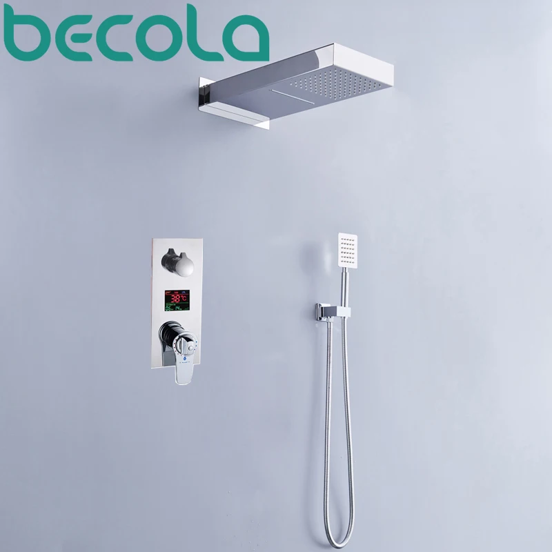 becola Termostatiniai Dušo komplektas LED temperatūros skaitmeninis displėjus, dušo sistemos Kritulių, su krioklys, maišytuvas, dušo galvutė B-HW1003