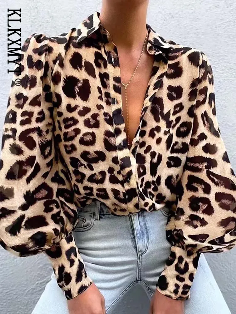  Moterų Marškinėliai Naujas Mados Leopard Print Mygtuką-iki Traf Moteris Palaidinės 2023 Atsitiktinis Derliaus ilgomis Rankovėmis Marškinėliai Topai
