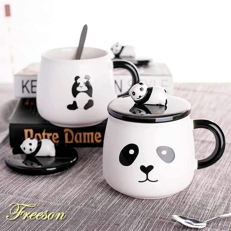 Porceliano Puodelis Mielas Panda su Šaukštu Dangčio Kūrybos Kavos, Arbatos Puodelis Animacinių filmų Pieno Puodelis, Alaus Bokalas Keramika Studentų Vandens Puodelį Drinkware