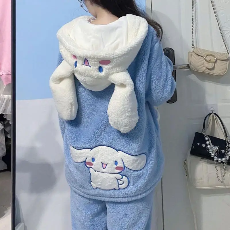 Kawaii Sanrio Cinnamorol I Pliušinis Sutirštės Žiemos Pajama Kostiumas Mielas Šiltas Anime Girl Anime Pajama Mergina Gimtadienio, Kalėdų Dovana