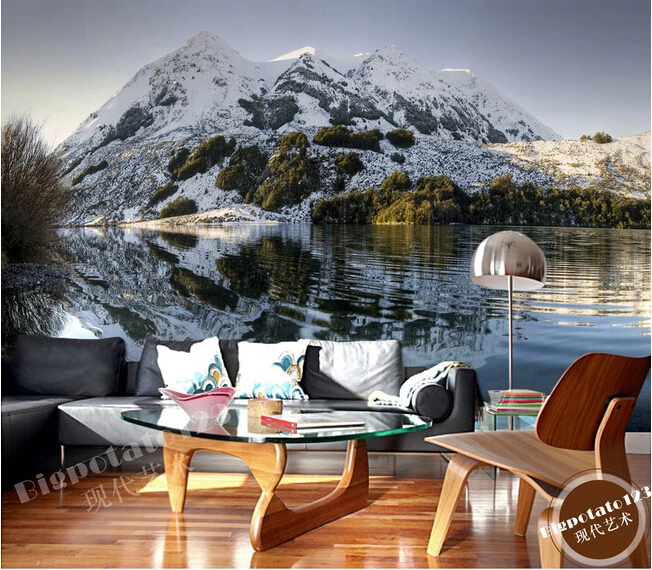 Custom 3D didelės freskomis,Gražioje ramioje ledkalnio ežero peizažas , gyvenamasis kambarys su sofa-lova, TV miegamojo sienos fone sienos popieriaus
