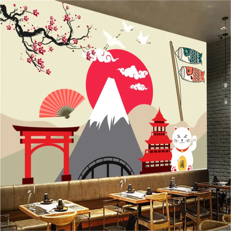 Ukiyo-e Japonija Pasisekė Katė Pramonės Dekoro Foną Tapetai, Freskos 3D Šiuolaikinės Japonų Suši Ramen Restoranas Sienos Popieriaus 3D