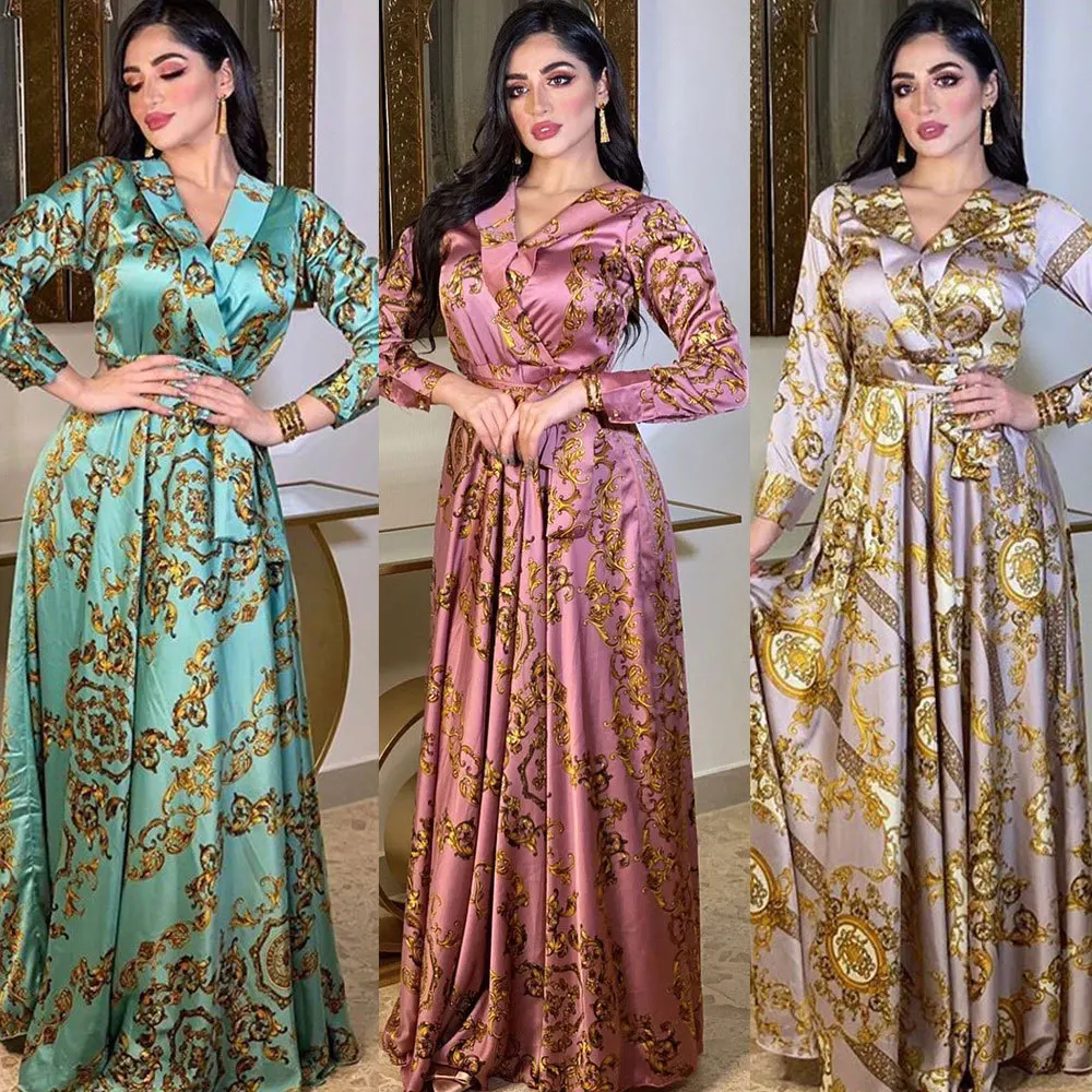 Arabų Suknelė Moterims 2022 M. Rudens Mados Spausdinti Musulmonų Dubajus Abaja Artimųjų Rytų Etninės Modeliavimas Šilko Drabužius turkijos Suknelės