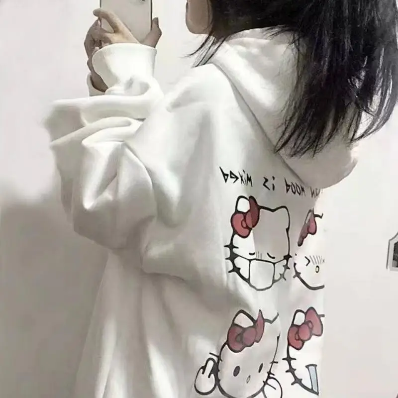 Kawaii Hoodie Sanrio Hello Kitty Mielas Anime Minkštas Spausdinti Šiltas Megztinis Universalus ilgomis Rankovėmis Marškinėliai pliušinis Top Merginos Kalėdų Dovana Nuotrauka 1 