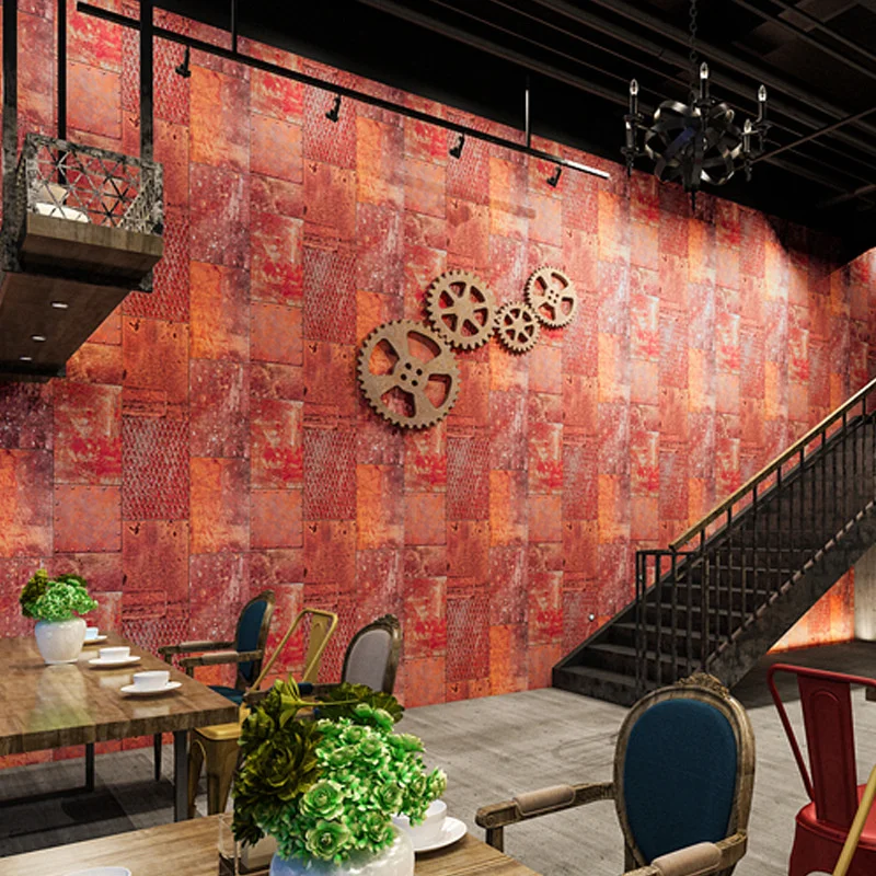 3D trimatis nostalgiškas skardos pramonės tapetai restoranas asmeninį fonas, sienos, Baras, Kavinė tapetai Nuotrauka 1 