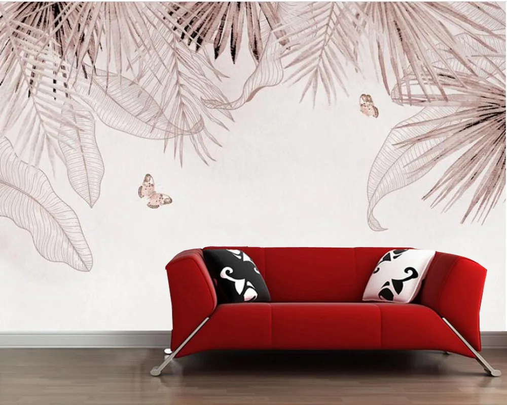 Papel de parede užsakymą tropinių augalija ir gyvūnija lapai drugelis redwallpaper freskos,svetainė, tv sienos miegamajame namų dekoro Nuotrauka 2 