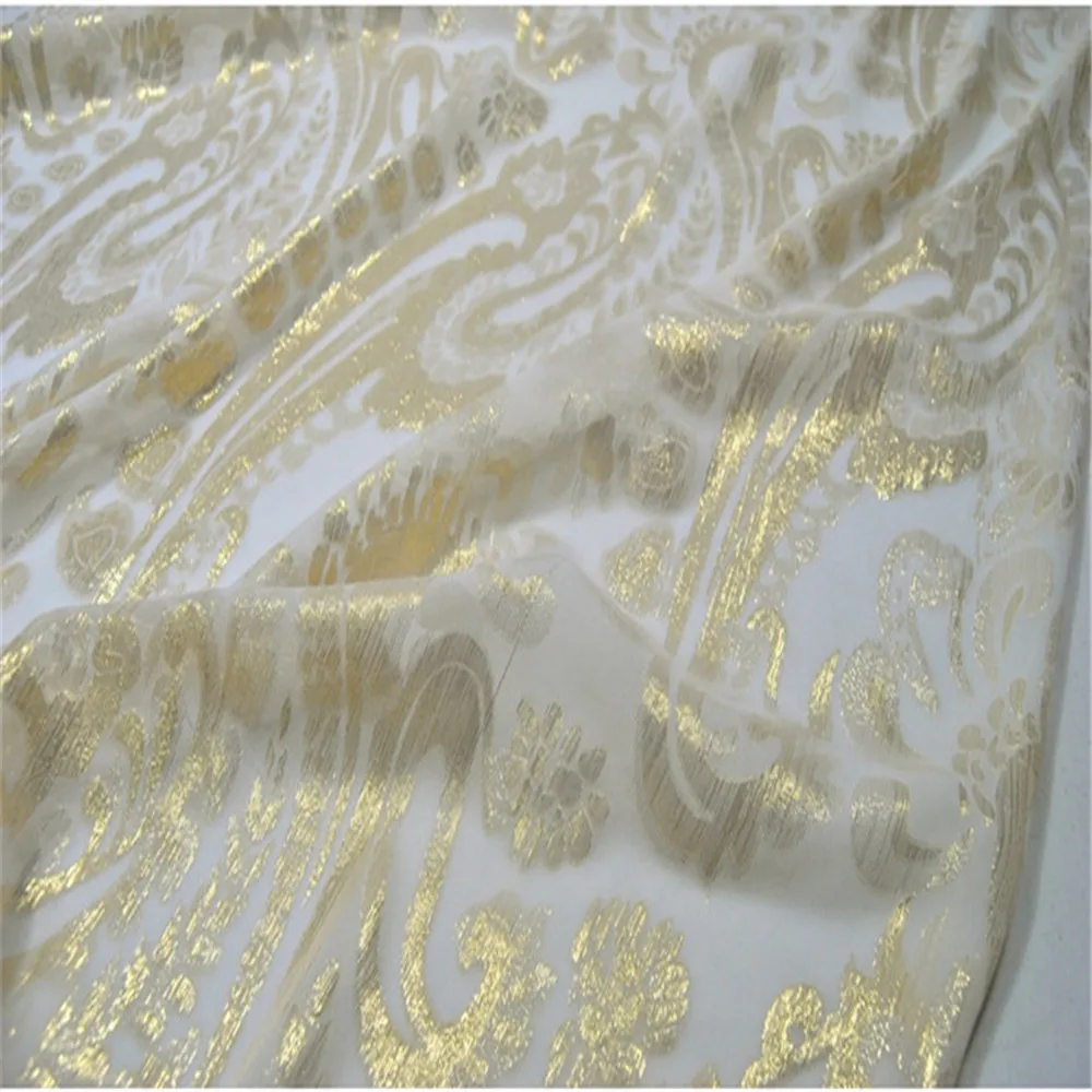 Saugus Ahimas Šilko Gamtos Lurex Audinio Organinių Vintage Mados Paisley White Gold Lady Suknelė, Šalikai Drabužiai Nuotrauka 2 