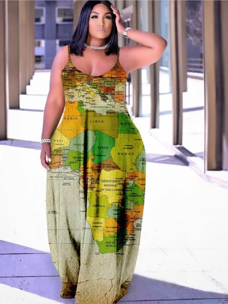 Ilgai Afrikos Suknelės Moterims Spageti Dirželis Berankoviai Apsiaustai Vasarą Naujas Mados Spausdinti Prarasti Atsitiktinis Dashiki Afrikos Suknelė 2022 Nuotrauka 3 