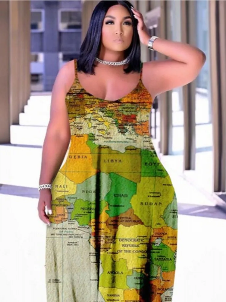 Ilgai Afrikos Suknelės Moterims Spageti Dirželis Berankoviai Apsiaustai Vasarą Naujas Mados Spausdinti Prarasti Atsitiktinis Dashiki Afrikos Suknelė 2022 Nuotrauka 4 